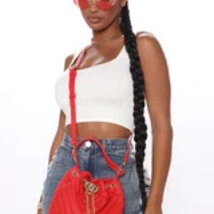 Red Quilted Drawstring Crossbody Bag